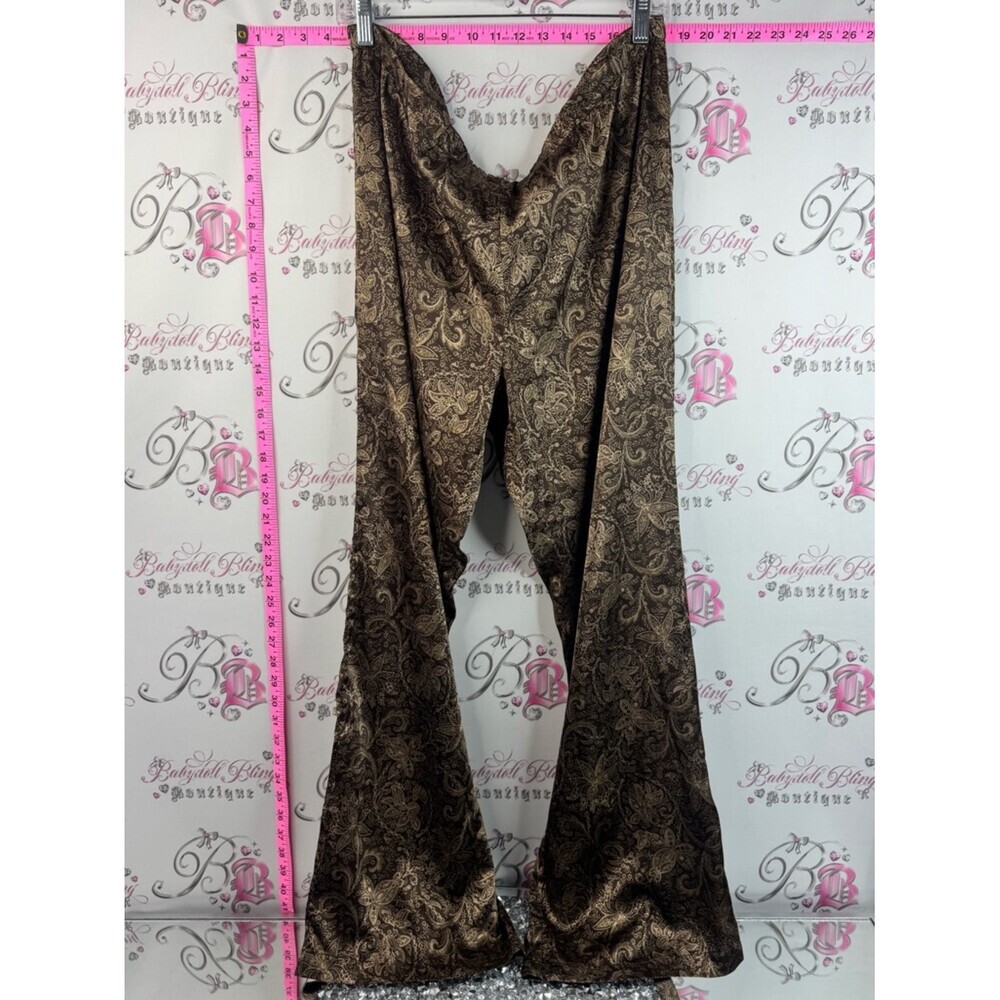 Reitmans pants flare leg flowy gold shiny Brown Paisley-Print Wide Leg Pants